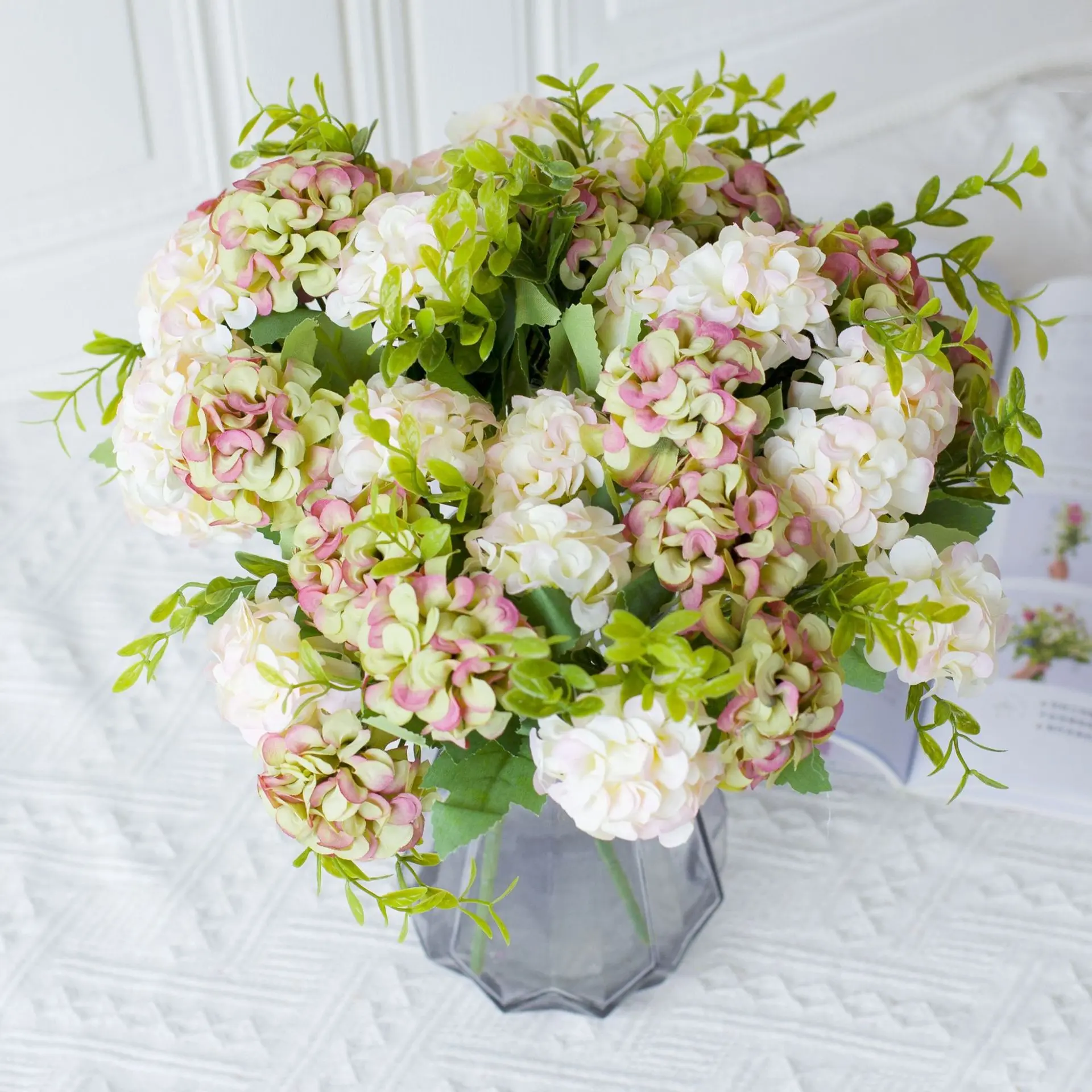 4 Bundles Small Hydrangea Artificial Flowers Bundle - Silk Fake Flower Bouquet for Wedding, Party & Home Decor, Decorative Faux Flowers, Home Decoration Bouquet, Versatile Faux Floral Arrangements, Artificial Flower Decorations