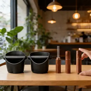 1pc Compact Black Coffee Knock Box with Detachable Knock Bar,Espresso Coffee Stirrer, Stainless Steel Needle Distributor