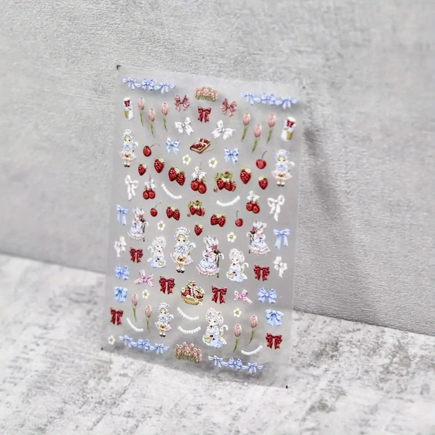 3D Acrylic Nail Art Stickers, Self-Adhesive Sheet with Cute Strawberry & Bow Designs, Retro Cartoon Character Decals for a Decorative Look, Cute Designs, 3D Acrylic Nail Art Stickers & Decals, Stick-On Nails