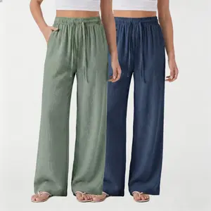 2-Pack Women’s Breathable Wide-Leg Pants – High-Waisted, Drapey Straight Cut, Figure-Concealing Slimming Design, Versatile Casual Style