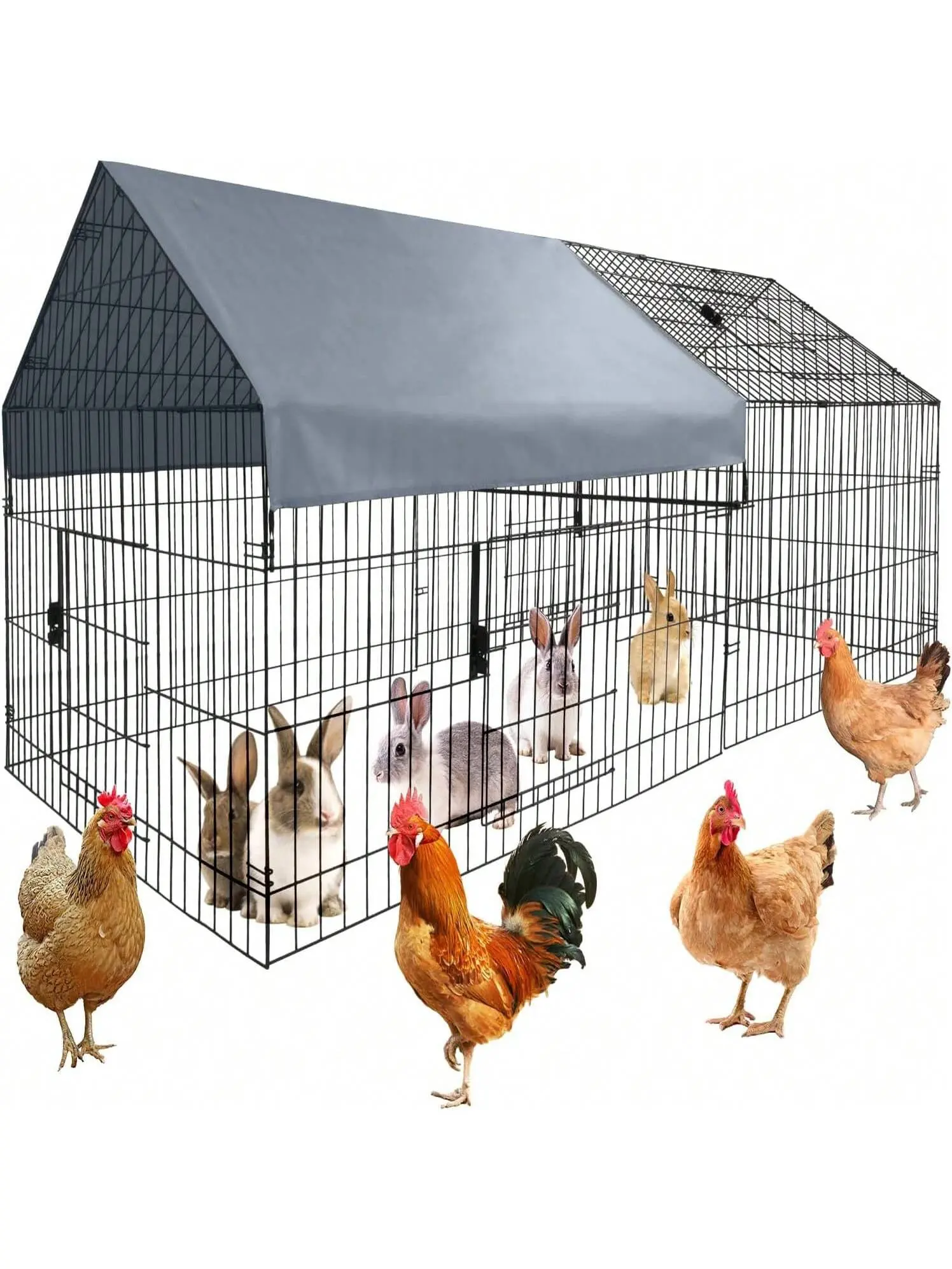 Gaomon Rust-Resistant Metal Frame Outdoor Chicken Coop - 86in L x 40in W x 40in H Large Pet Playpen with Sunproof Weatherproof Cover, Ventilated Predator-Safe Cage with Spring Clips for All-Seasons Chicken, Rabbit