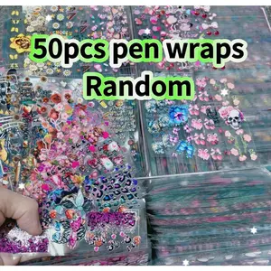 24pcs/48pcs/50pcs UV DTF Pen Wraps and Gradient Color Ballpoint Pen Set,for Office Supplies,Wedding, Birthday,Party Gift Stationery