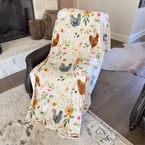 Eyesoul Chicken Floral Ultra Light Flannel Soft Throw Blanket, a warm gift for adults, kids, animal lovers, suitable for living room, sofa, camping, home decoration