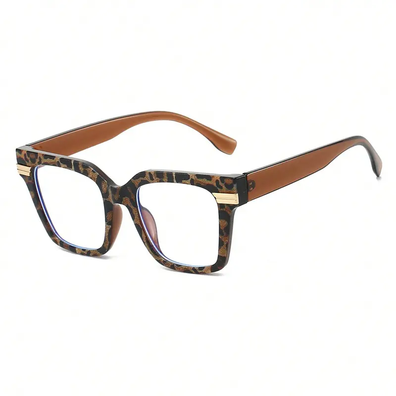 Women's Leopard Print Square PC Frame Glasses, Vintage Contrast Color Fashion Non-Recipe Eyewear, Casual All Seasons Style, Trendy Vintage Eyeglasses, Casual Stylish Glasses