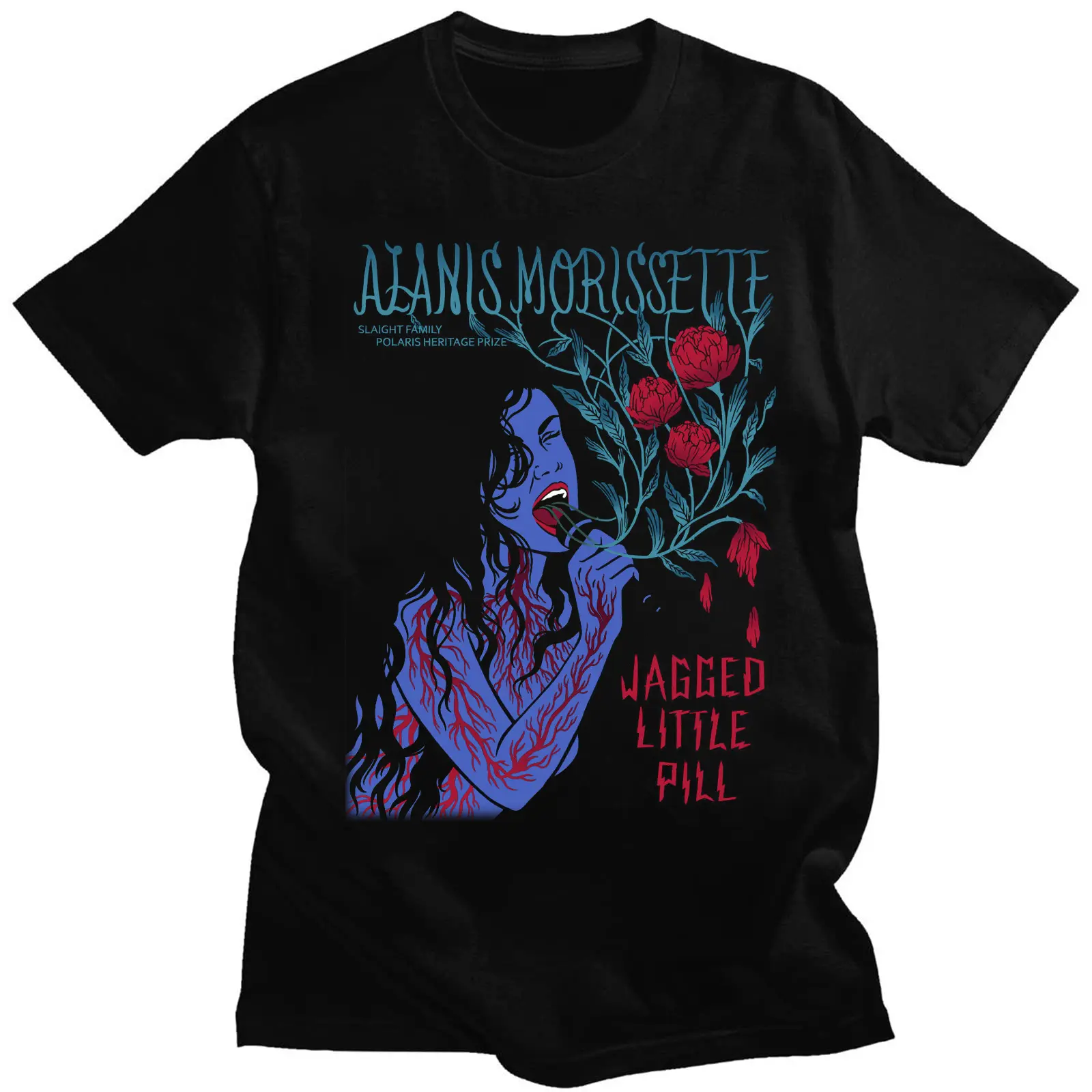 Men's Fitted Basic Cotton Crew Neck T-Shirt - Short-Sleeve, Casual Streetwear Top, Alanis Morissette Jagged Little Pill Digital Graphic Print, Unisex Fit, All Seasons, Machine Washable, 3XL, 4XL, 5XL