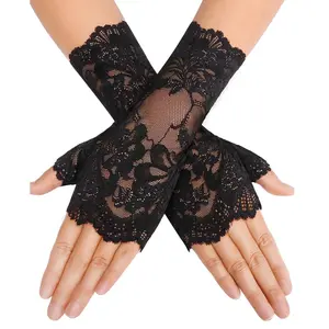 Avidlove Women Short Lace Gloves Fingerless Bridal Wrist Glove Opera Evening Wedding Tea Party Prom Cosplay Gothic Clothes