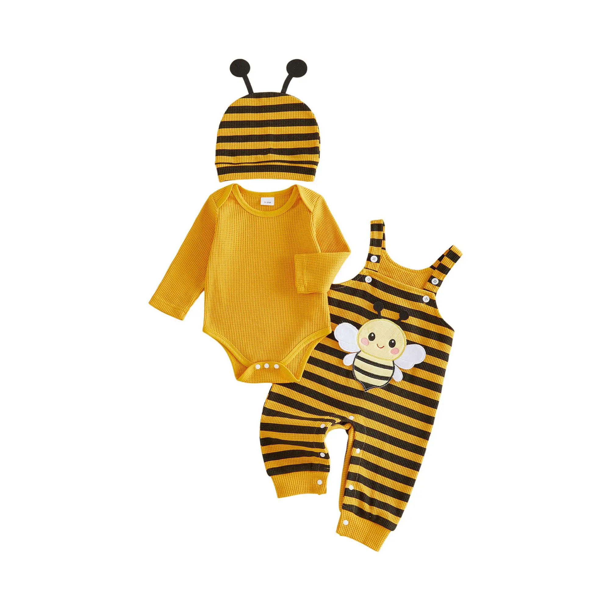 Baby Boys Insect Themed Outfits Adorable Dot Print Long Sleeve Romper and Suspender Pants Hat Set