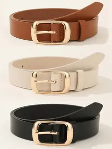 3pcs Women's Fashion Belt Minimalist Rectangle Buckle Belts, Versatile for Casual Dresses, Jeans, Trendy Exquisite Belts, PU Leather Belts, Casual Waist Belt