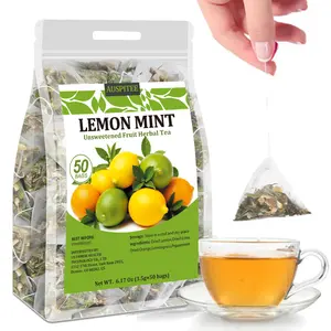 ULTHMOK Lemon Peppermint Tea 3.5g*50 Bags Refreshing Fruit Tea Dried Lemon Lime Orange Slices Perppermint No Additives Triangular Tea Bag Easy to Brew Easter Basket Stuffers Beverage