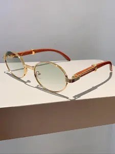 Women's Full Frame Oval Glasses, Trendy Casual Frames, Vintage Metal Frame, Unique Patterned Temple Tips, Eyeglasses for Men & Women