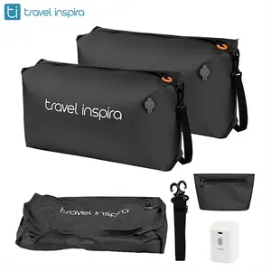 travel inspira Vacuum Bags with Pump - Ultra-Durable Nylon Space Saver Compression Solution for Suitcases & Backpacks, Reusable, Lightweight, IP67 Airtight Zipper Seal, Light Black 2 Bags Set, outdoor