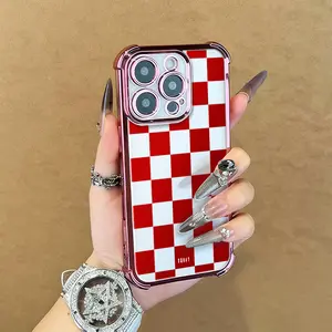 Chic Checker Pattern Clear Phone Case Shockproof TPU Cover for iPhone 16 Pro Max 15 Plus 14 Pro 13 12 11 XS Max XS XR Full Coverage Protection Trendy Aesthetic
