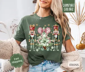 Green Nutcracker Shirt Comfort Colors, Coquette Christmas Tee, Women's Holiday Tshirt