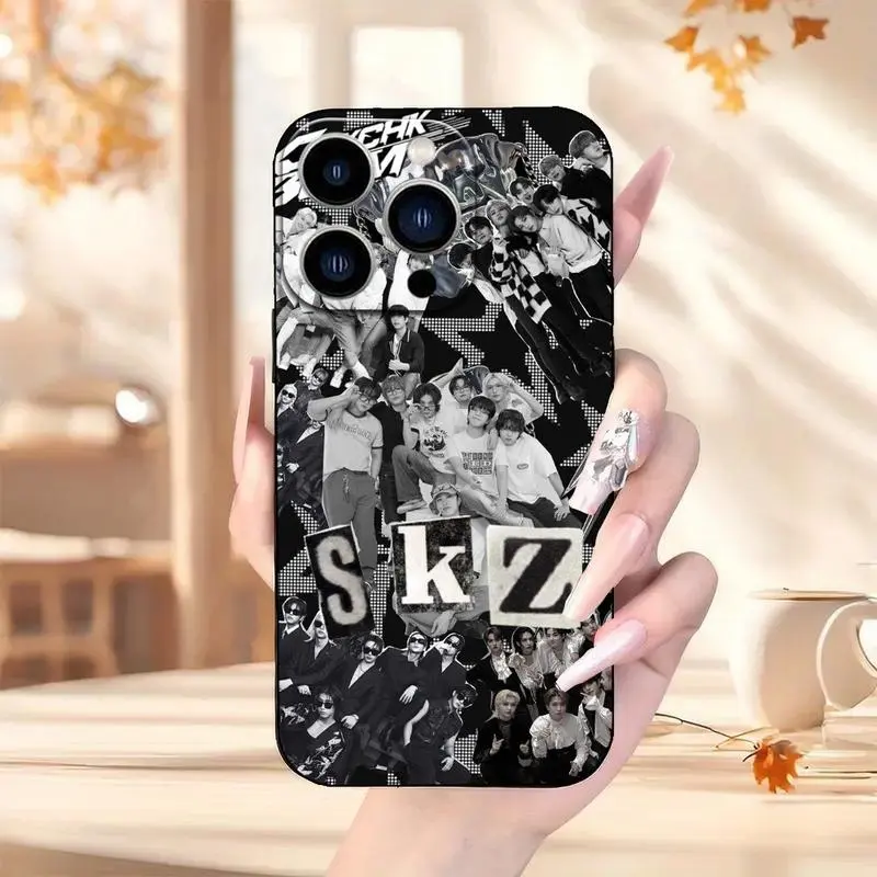 Stray Youngsters iPhone Case with Pattern, Shockproof and Lens Protection, Black TPU, Compatible with iPhone 11/12/13/14/15/16 Pro Max, Premium Quality Unisex Cell Phone Cover