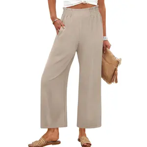 ANRABESS Womens Wide Leg Palazzo Pants Summer Beach High Waisted Cropped Flowy Pants 2026 Casual Dressy Trousers with Pockets