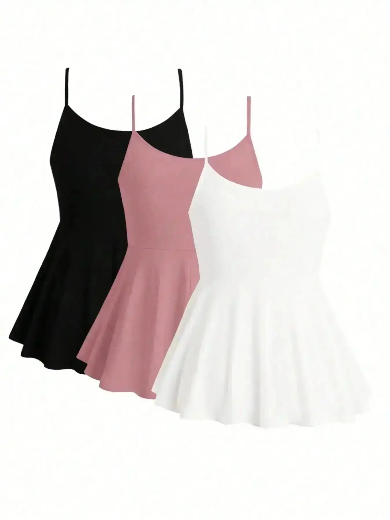 Vogue 2026 Women's Plus Size 3 Pack Peplum Cami Tops Spaghetti Strap Flared Hem Tank Tummy Control Fitted Flowy Summer Shirts Casual Daily Outfits Clean Girl Aesthetic Feminine Basics Spring Womenswear, Brunch Outfit
