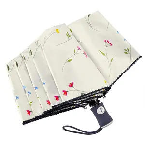 Floral Pattern Folding Umbrella, Compact Folding Travel Umbrella, Auto Open & Close Umbrella, Windproof & Rainproof Umbrella with Anti-UV Coating, Flower