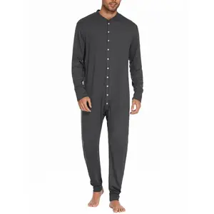 Christmas Men's One Piece Pajama Thermal Full Button Union Suit Long Sleeve Onesie with Button Flap S-XXL