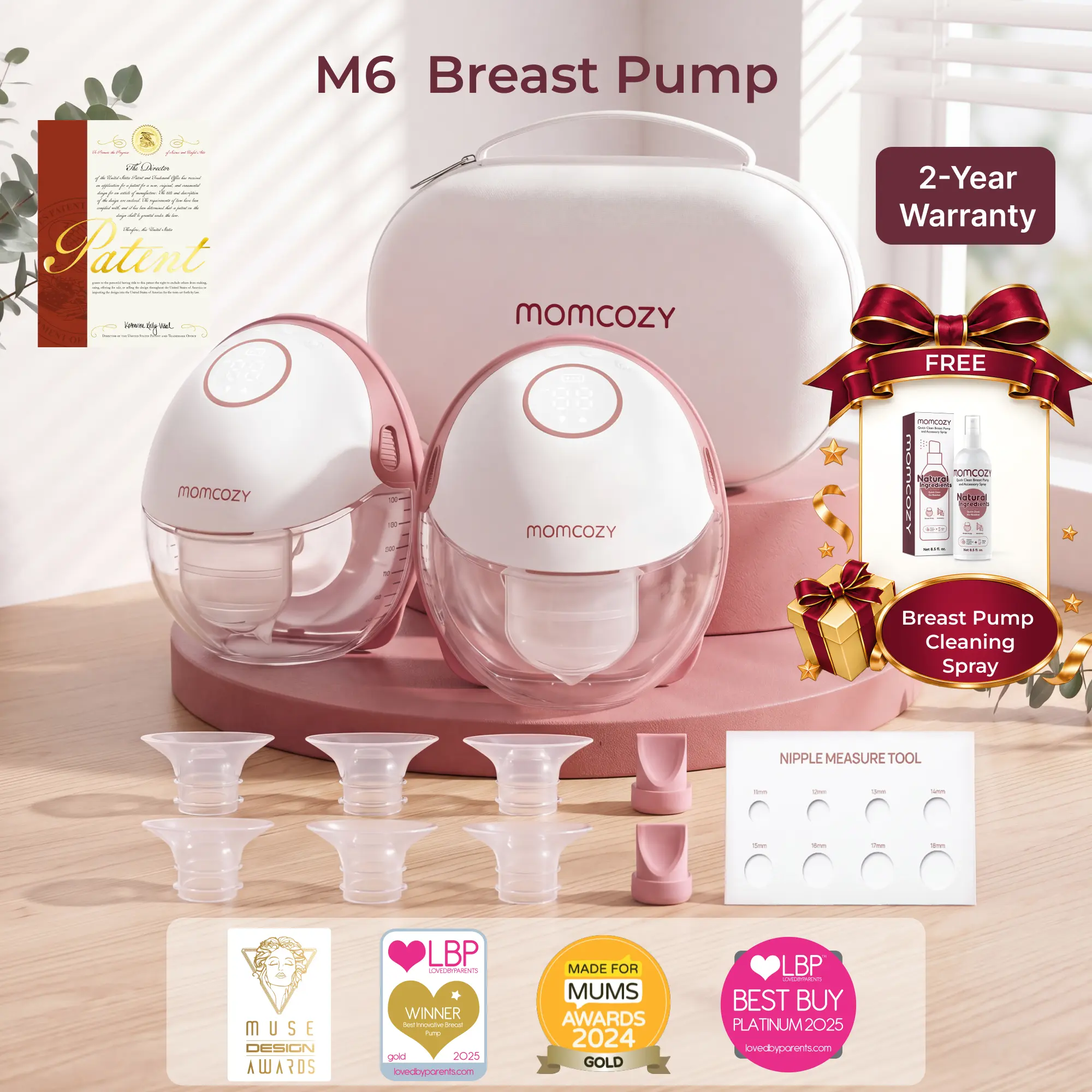 Momcozy  Hands-Free Mobile Breast Pump | M6, Wearable Breast Pump, Ideal Rhythm, DoubleFit Flange, Better Fit, More Discreet, 3 Modes and 9 Levels, 24mm