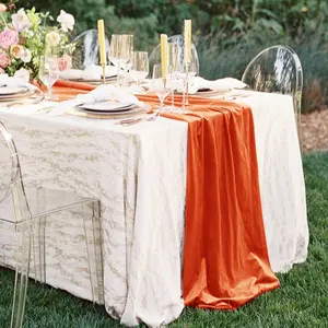 1piece 100% premium Velvet Table Runner 10ft Extra Long,Terracotta Luxury Table Runner 20x120 inch for Christmas Halloween Wedding New Year Party Table Decorations