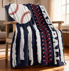 Soft Baseball Pattern Flannel Throw Blanket, Casual Sports Nap Blanket, Warm and Comfortable Throw Blanket for Home, Nap, Travel, Camping Warm casual sport