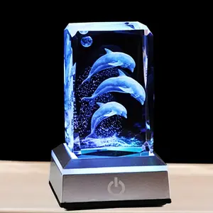 Dolphin Crystal Ball Night Light with LED Base - 3D Laser Engraved, Color-Changing Ambient Lamp for Bedroom Decor, Perfect Gift for Special Occasions