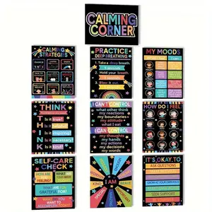 10pcs Classroom Calming Posters Set - Emotion Management & Feelings Chart, Educational Wall Decor for Preschool to Elementary Schools, 8x10 Inches, Unframed, Classroom Decorations for Teachers, Perfect for Room Decor