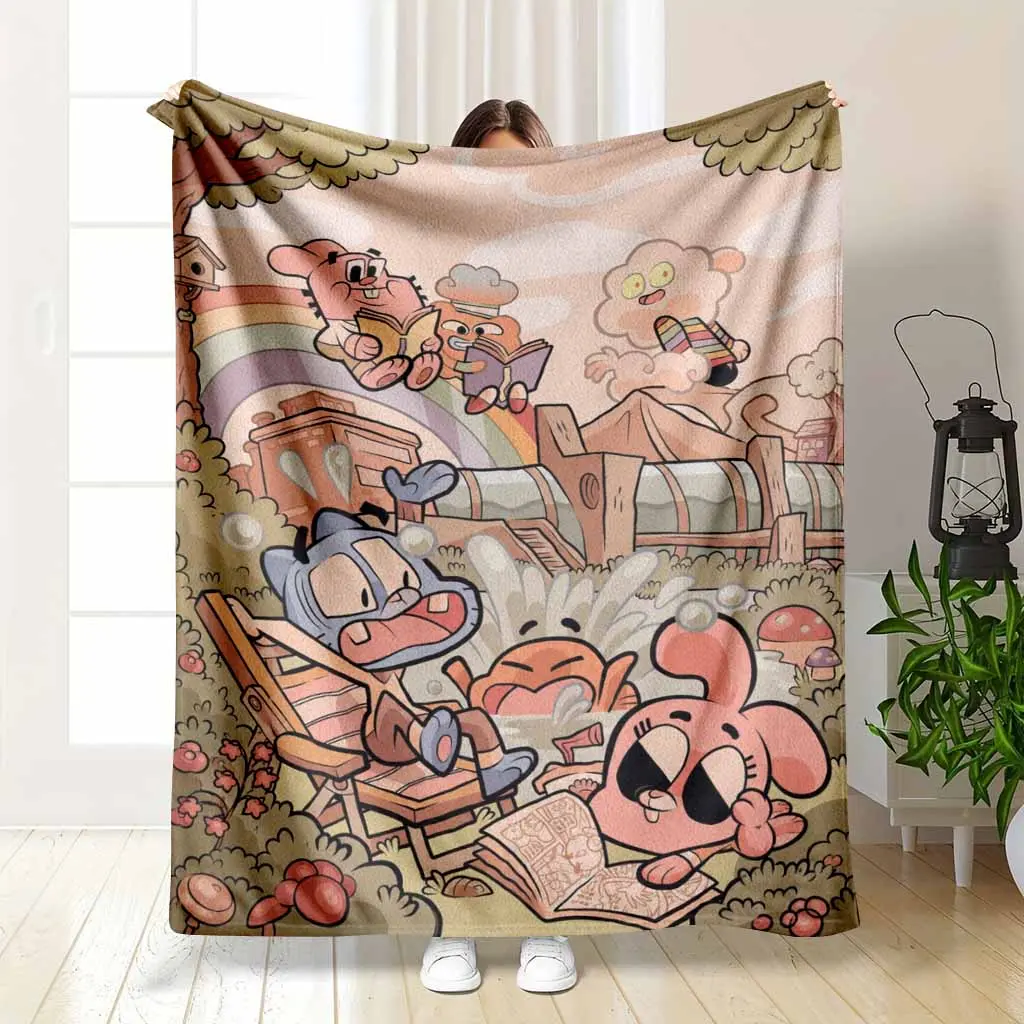 Cartoon Character Adventure Flannel Blanket Fantasy Garden Theme Plush Throw Ultra Soft Lightweight Breathable Cozy Warmth Perfect For Living Room Couch Bedside Nap Outdoor Camping Picnic Travel Holiday Housewarming Gift Aesthetic Decor