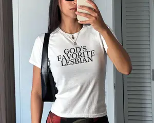 God's Favorite Lesbian Baby Tee, Y2K Bimbo Pride Tee, Be Kind of a Bitch, Sapphic Queer Weirdcore Cursed Top, Ironic Shirt That Goes Hard