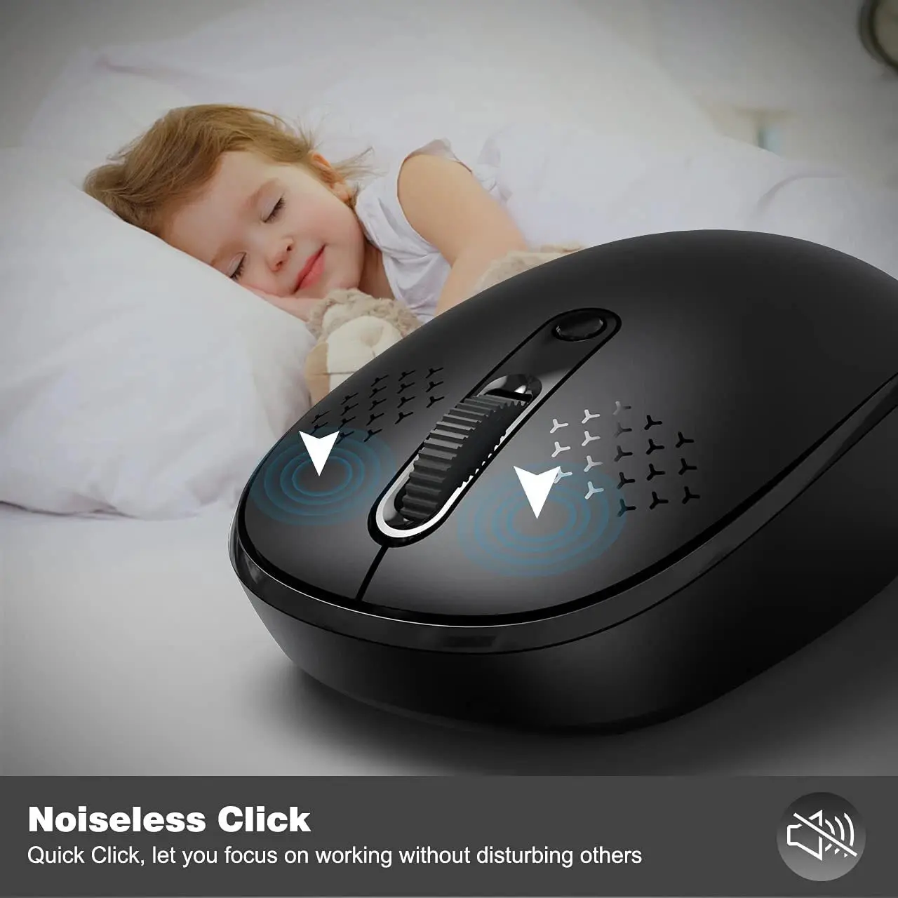 Portable Wireless Mouse, 2.4GHz Silent Click USB Mouse with Receiver, Optical Tracking, Plug & Play for Laptop, PC & Computer