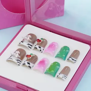 FY054-28-10 Pcs Handmade Duck Nails Zebra Resin Nails | 3D Drip Gems & Neon Ombré | Pool Party Magnet