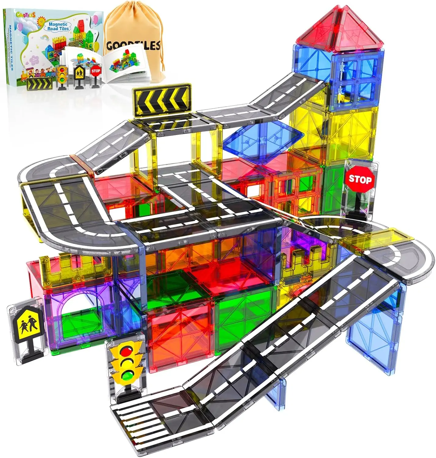 Magnetic Tiles Road Set – Magnetic Building Blocks for Kids Ages 3+ | Montessori Sensory Toy for Preschool Boys & Girls, Christmas Gift