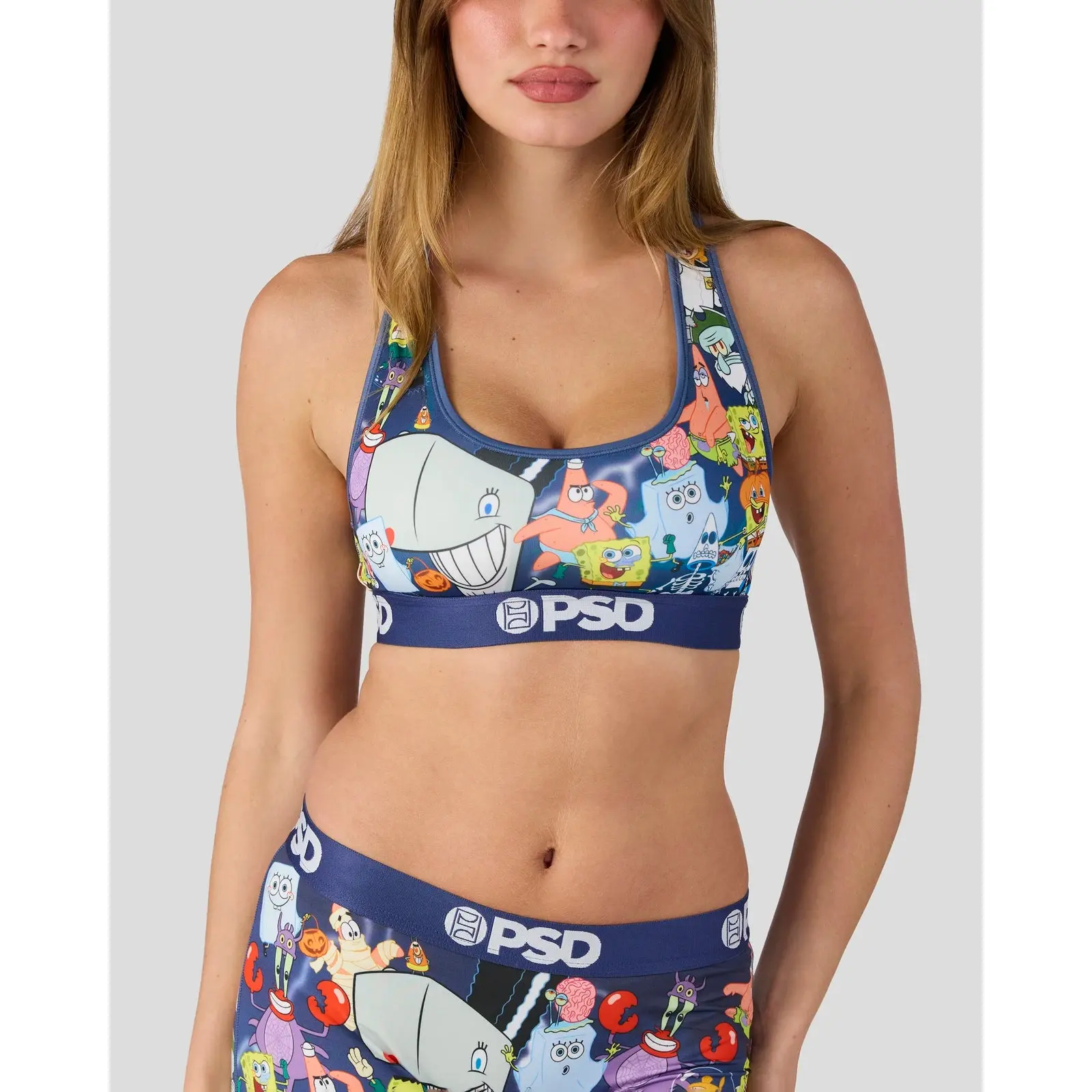 PSD Womens SpongeBob SquarePants - SpongeBoo Racerback Sports Bra - Comfortable, Breathable, Ultra-light Fabric PSD Womens SpongeBob SquarePants - SpongeBoo Racerback Sports Bra - Comfortable, Breathable, Ultra-light Fabric