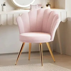 Velvet Accent Chair With Gold Metal Legs, Vanity Chair For Makeup Room, Upholstered Guest Chair For Living Room, Side Chair For Bedroom