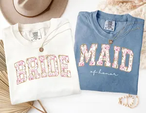 Comfort Colors Floral Bridal Party T-Shirt, Bride Shirt, Wedding Party Tee, Maid Of Honor Outfit, Floral Bachelorette Gift, Bridesmaid Proposal Shirt