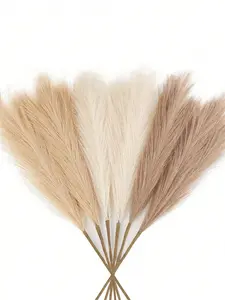 24Pcs/48Pcs Artificial Reed Deep Purple Color Grass Boho Decor Faux Pampas Grass Large Tall Fluffy Artificial Fake Flower Bulrush Reed Grass For Vase Filler Farmhouse Home Kitchen Bohemian Decoration, Room, Wedding Party Decor, Valentine's Day, Gift