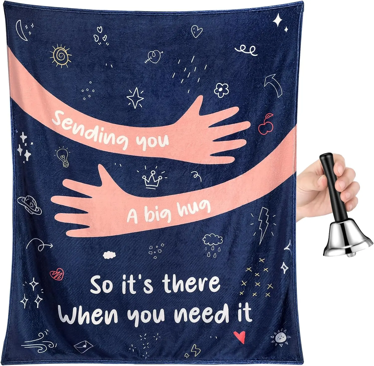 Get Well Gifts for Women After Surgery, Thinking of You Gift, 1 Hug Blanket 60"x50", 1 Handheld Call Bell Cancer Care Sympathy Inspirational Gifts for Women Meditation
