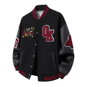 Men's Campus Baseball Jacket, Embroidered Letters & Floral Patterns, Digital Sleeve Design, Perfect for Spring & Fall Seasons