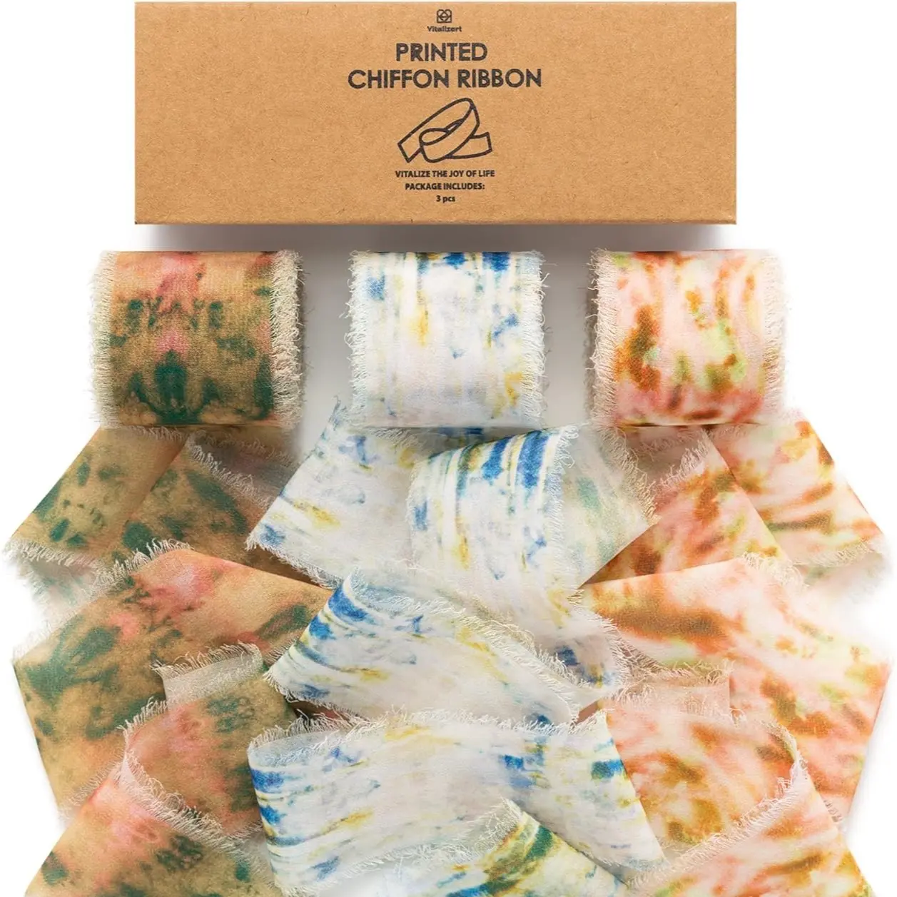 Vitalizart  Chiffon Ribbon Silk Like 1 1/2 Inch Printed Frayed Ribbon for Gift Wrapping Wedding Invitations Flower Bouquets Bridal Shower 21 Yard festival paper cloth floral packaging wand