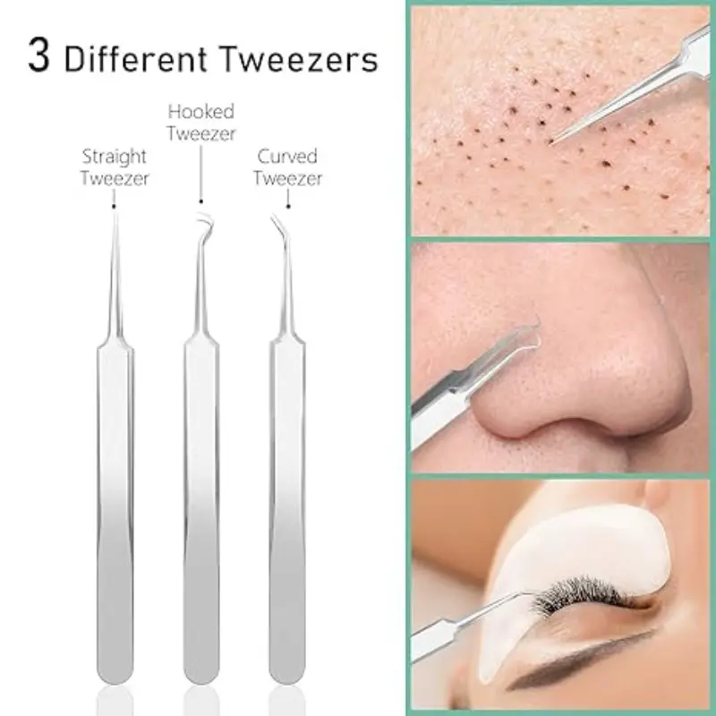 8-Piece Arc Blackhead Tweezers Set, Professional Stainless Steel Acne Removal Tool Kit, Facial Nose Pore Cleansing, Beauty Salon Tools, Facial Care Tools, Blackhead Extractor Tool, Black Head Remover For Face