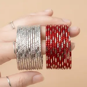 Diamond Cut Metal Bangles - 12-Piece Costume Jewelry Set, 2.2,2.4,2.6,2.8 Sizes, for Eid, Weddings, Indian Bangle