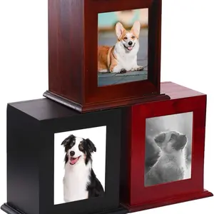 Wooden Pet Urn with Photo Frame - Memorial for Dogs, Cats, and Many More Pets - Elegant Display for Cemeteries and Memorials