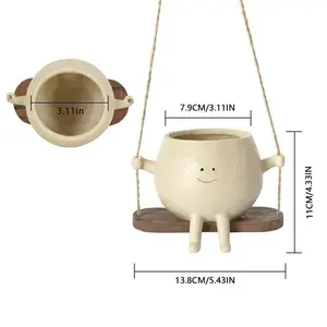 Resin Cartoon Swing Wall Hanging Flowerpot - Creative Head Planter for Home Garden Patio Decor, Multifunctional Outdoor Planters