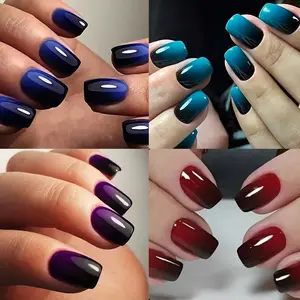 96pcs Press-On False Nails Set, Mixed Color Gradient Square Shape, Short Full Coverage, DIY Acrylic Nails, Stylish Acrylic Nails, Glossy Surface, 4 Colors Pack