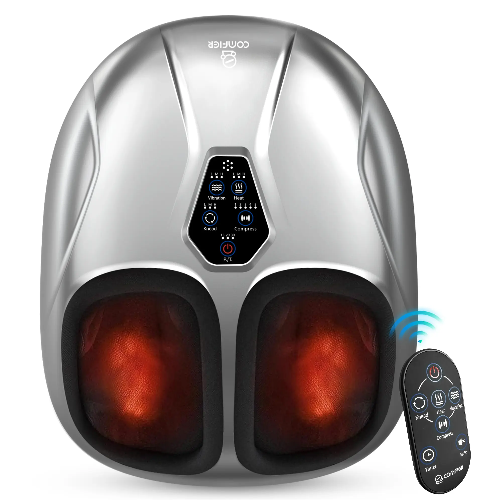 COMFIER Foot Massager with Heat, Kneading, Air Compression and Vibration, Adjustable Intensity, Remote Control, Pause Function, Fits Up to Men's Size 13