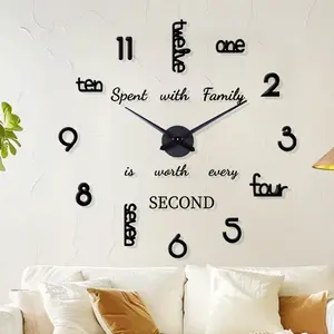 3D Large DIY Wall Clock, Mirror Modern Home Decoration Ambiance, Silent Digital Sticker Clock, Easy Install, Suitable for Living Room & Bedroom