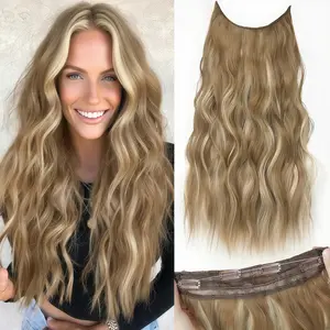 Ladies Wig Extensions Clip In 4 Pieces Set 20/24 Inch Invisible Synthetic Hair Wavy Long Hair For Women American Style Daily Models Fashionable Natural Realistic Daily Wear
