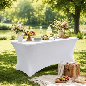 2 Pack Full Coverage Stretch Table Cover for 6FT Tables, Fitted Spandex Tablecloth for Weddings, Trade Shows, Banquets, Parties & Outdoor Events, Washable, Wrinkle Resistant, Rectangle