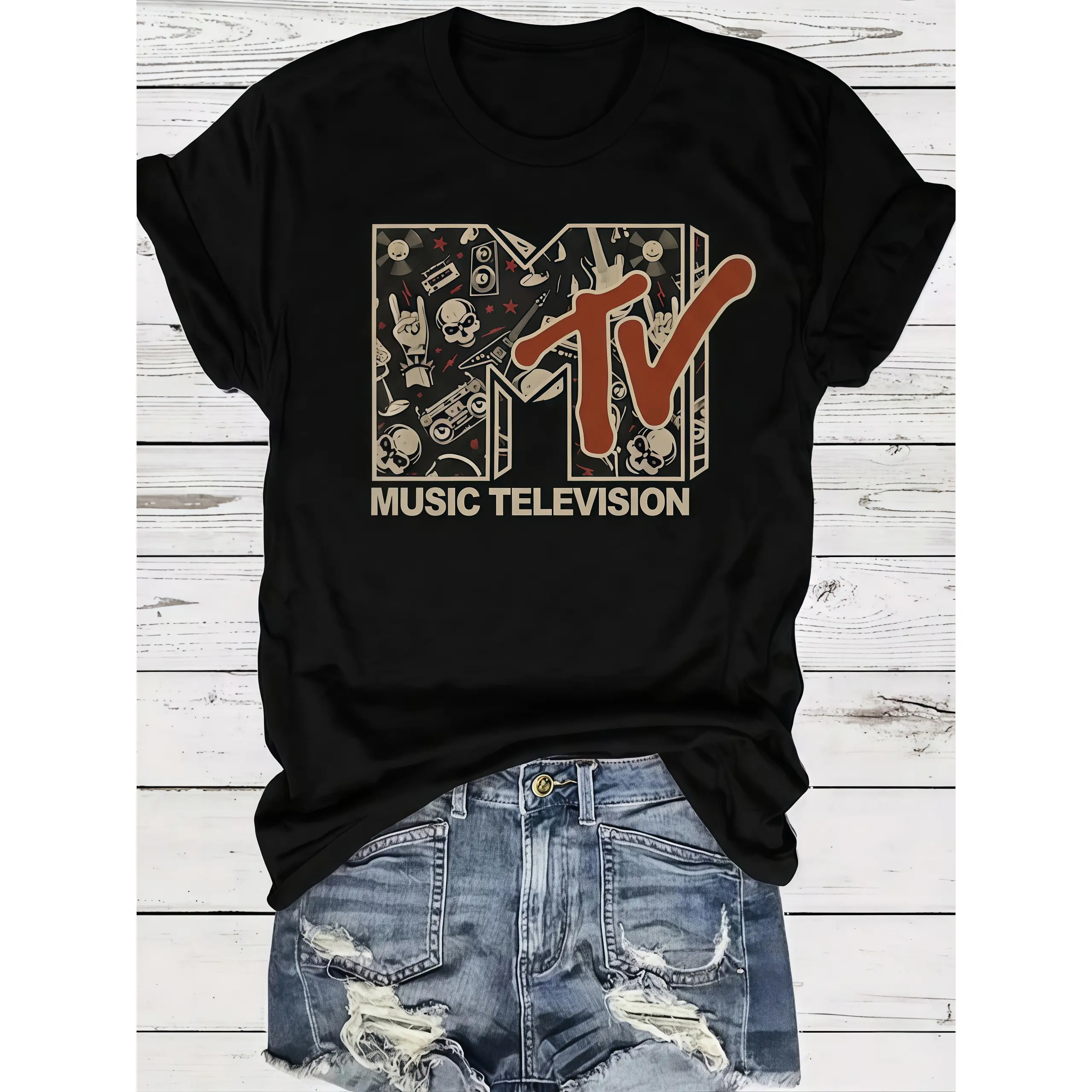 Women's Skeleton Print Round Neck Tee, Fashion Casual Short Sleeve T-shirt for Daily Wear, Ladies Summer Top, Womenswear, Casual Everyday Tops Cotton Graphic Menswear Streetwear Stylish Tshirt