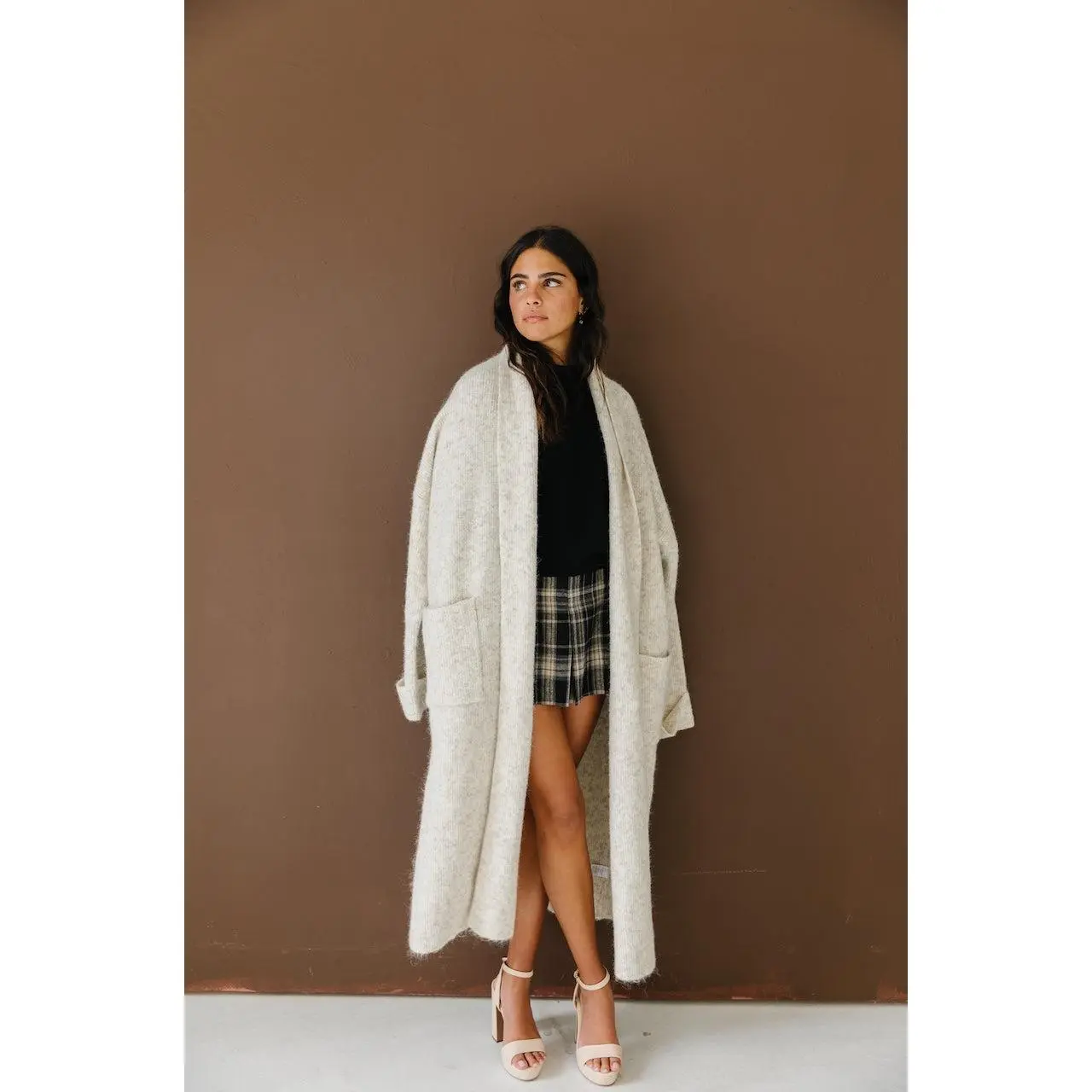 Beige Oversized Maxi Cardigan